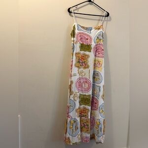 Label of Love White Maxi Dress with Pink, Yellow & Green Print -NWT - size XL